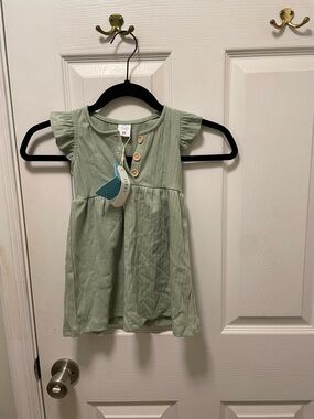 Light Sage Ribbed Button ToddlerDress
